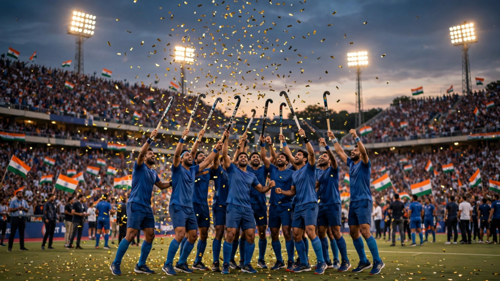 India men's hockey team celebrates Asian Games 2026 gold medal victory in Nagoya