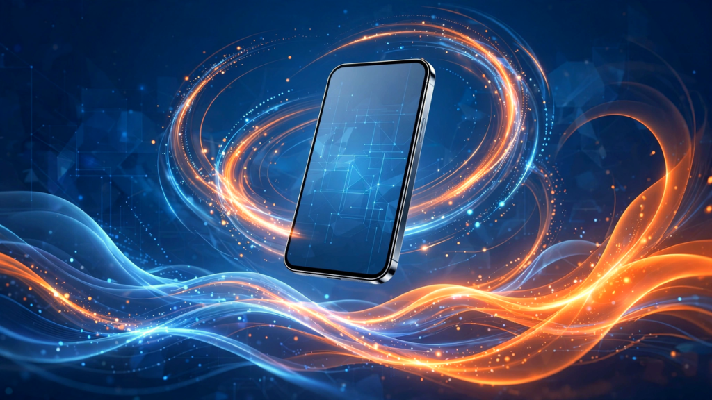 AI illustration of a smartphone surrounded by glowing color waves, symbolizing the ColorOS 17 launch