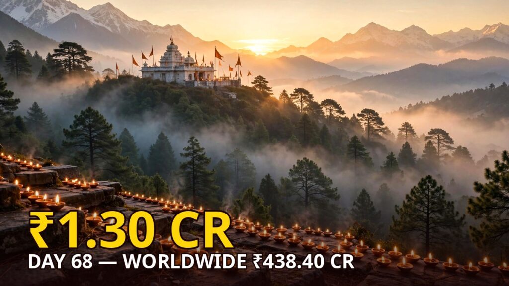 Himalayan temple at dawn with rows of glowing diyas — Hanuman Ansh Day 68 box office: Rs 1.30 crore Tuesday